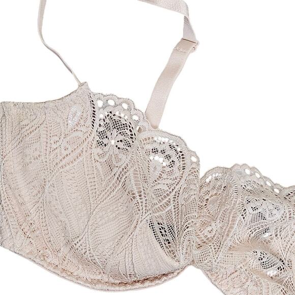 Adore Me cream lacey lined under wire bra Women's size 34DD adjustable strap - Picture 2 of 4